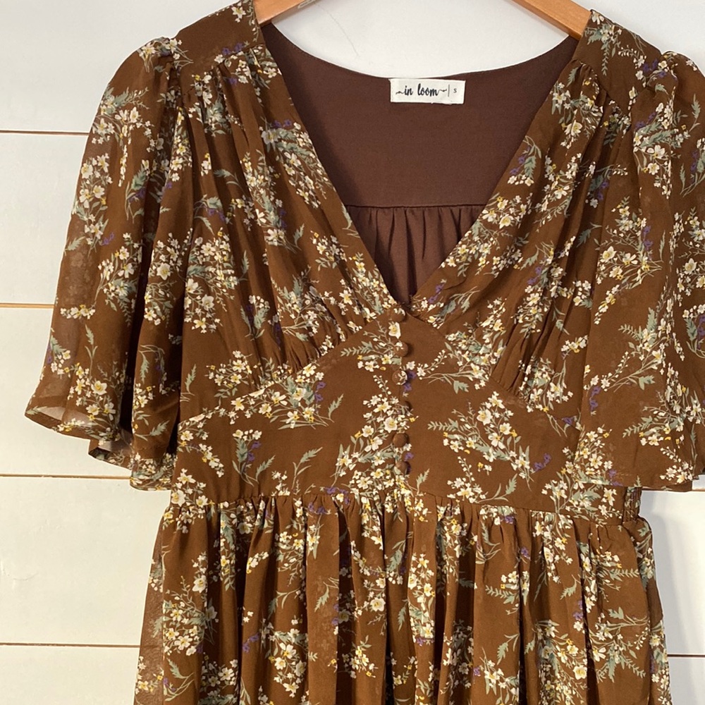 Brown Floral Maxi Dress - size small